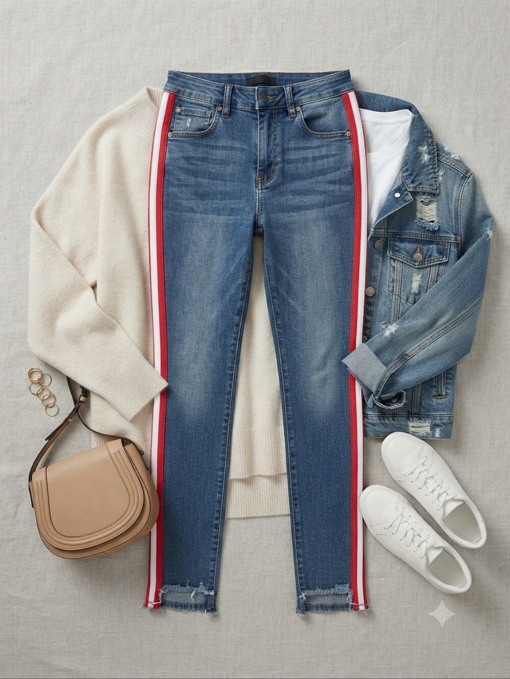 Red Fox Jeans Stretch Denim Red White Side Stripe Skinny Jeans